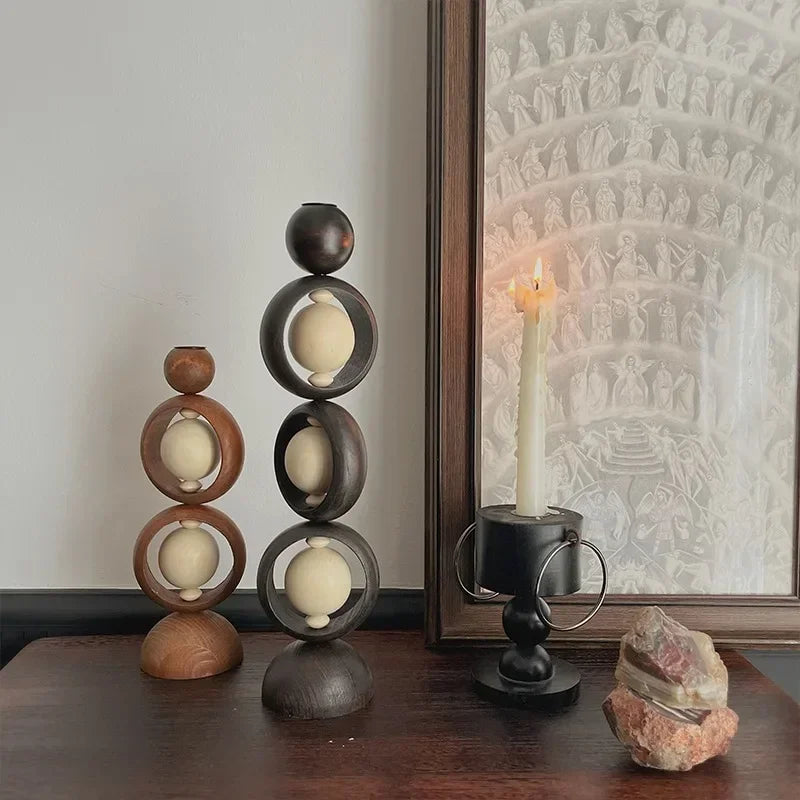 Solid Wood Vintage Candle Holders Creative Household Luxury Aesthetic Candle Holders Professional Home Furniture Decoration