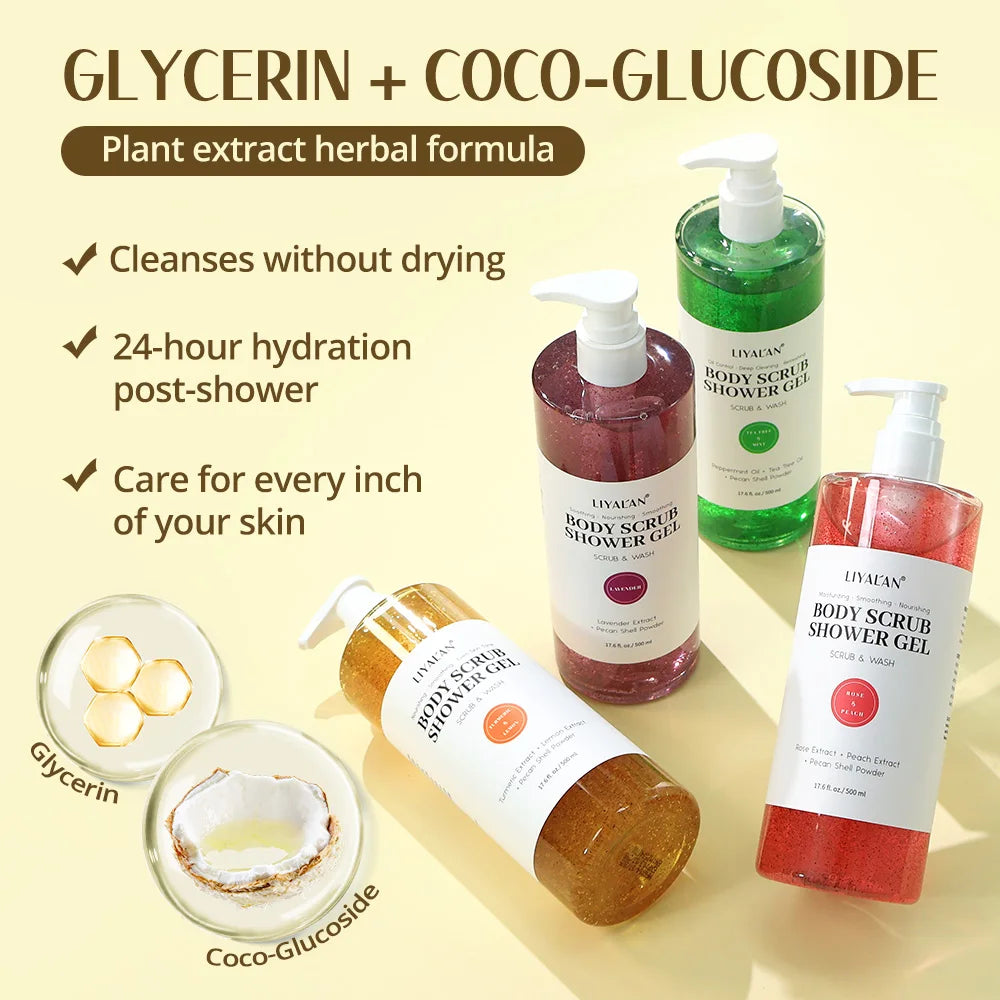 Scrub Shower Gel Turmeric Kojic Acid Even Skin Tone Smooth Exfoliating Moisturizing Soothing Body Wash Body Care Cleansing Bath