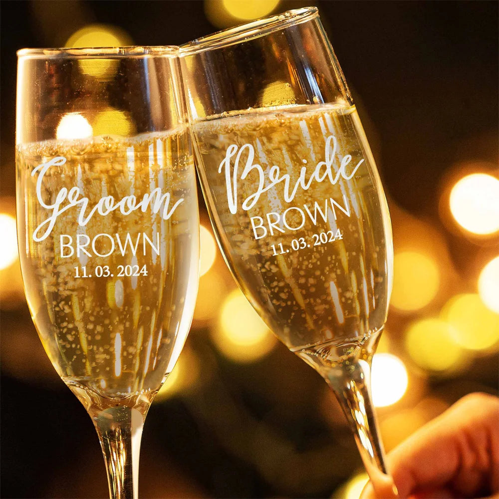 Champagne Flutes Personalized,Wedding Champagne Flutes, Engraved Custom Wedding Toasting Glasses,Bride & Groom Champagne Glasses