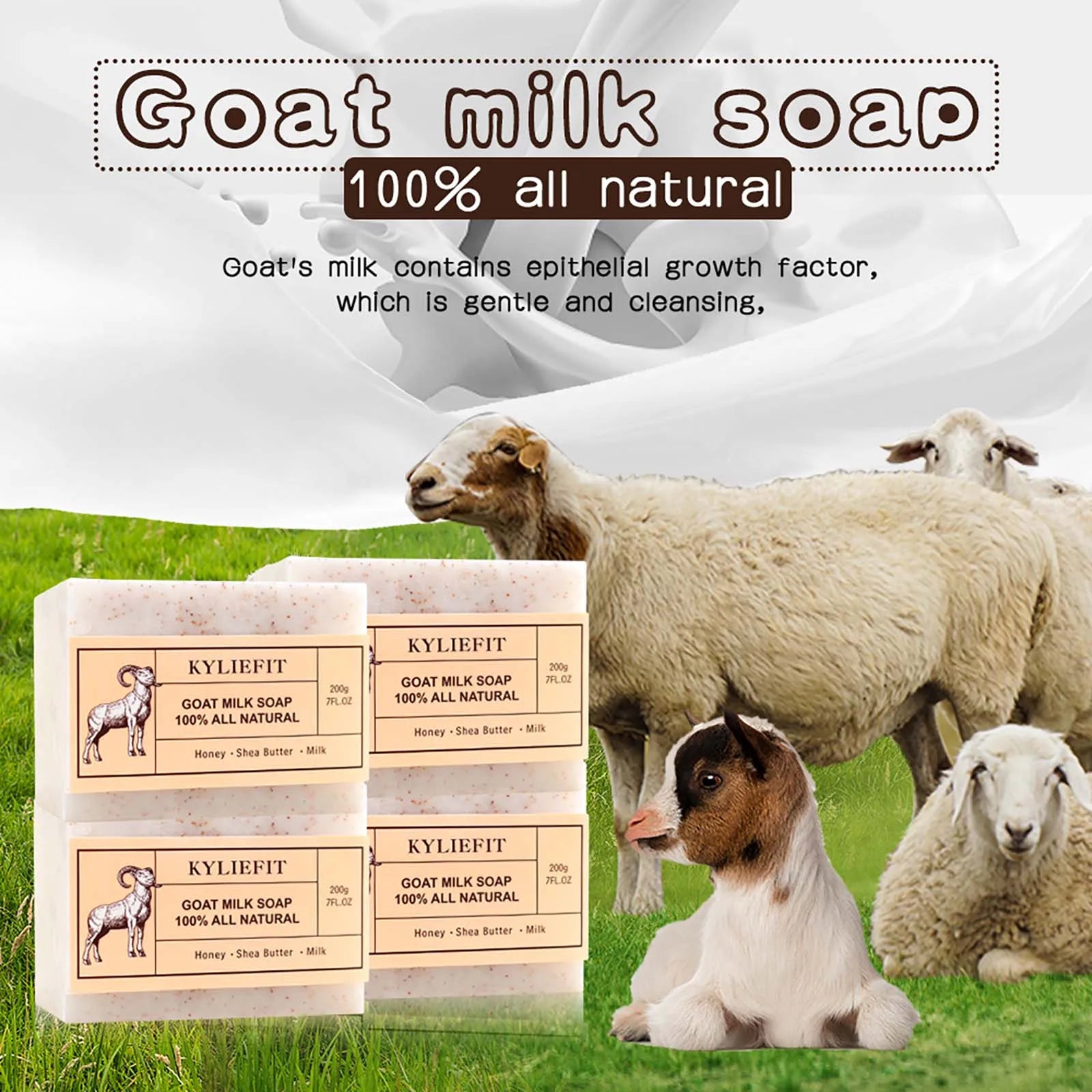 Organic Goat Milk Soap Bar, Natural, Whitening, Cleaning, Whiten, Nourishing, With Honey, Shea Butter, Milk, For All Skin Types