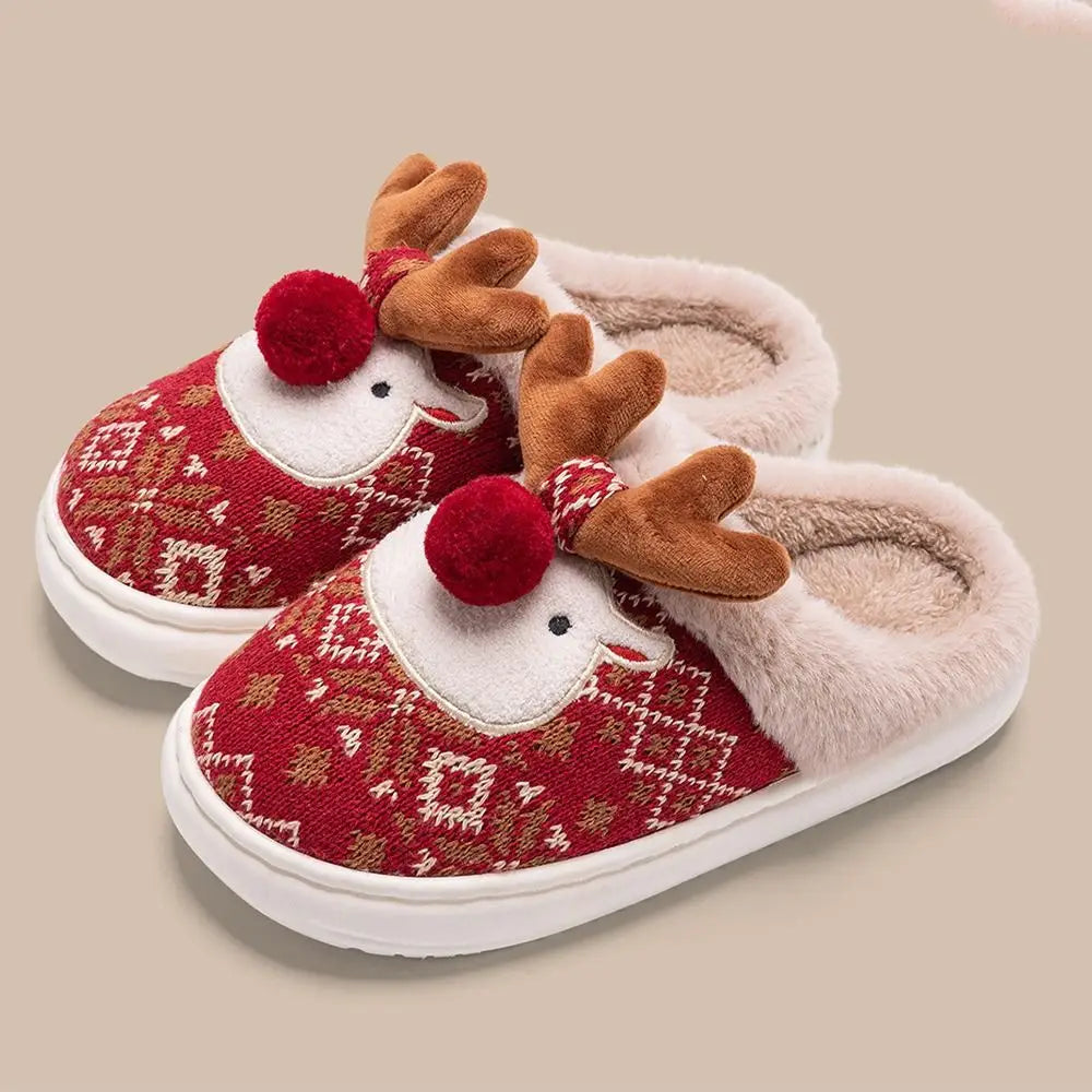 Casual Cute Cartoon Elk Slippers Lovely Soft Christmas Slippers Warm Comfortable Bedroom Shoes Men