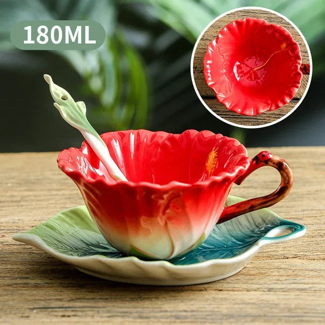 180ML Sun Flower Mug European Couple Afternoon Tea Coffee Cup Saucer Set Home Office Ceramic Tea Cup Drinking Set Wedding Gift