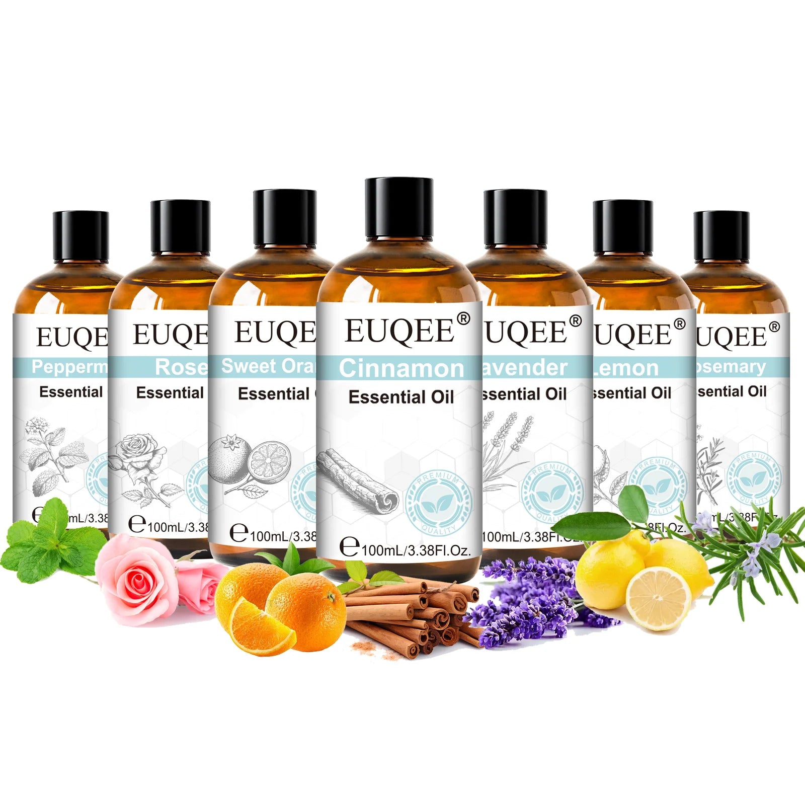 EUQEE 3.38FI.Oz. Aromatherapy Essential Oil For Reed Diffuser Humidifier-100ml Vanilla Lavender Cinnamon Lemon Essential Oils
