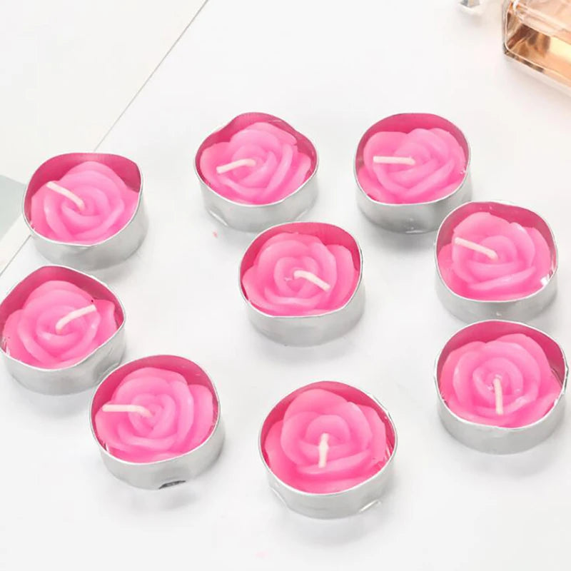 Romantic Rose Flower Shaped Tealight Candles, Tea Light Candle, Home Decorations, Wedding, Birthday Party, Christmas, 12Pcs Set
