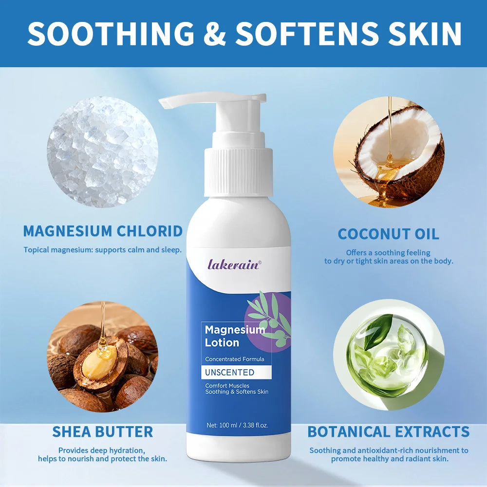 Lakerain Magnesium Body Lotion Concentrated Formula Soothing Softens Skin Comfort Muscles Nourishing and Hydrating Body Cream
