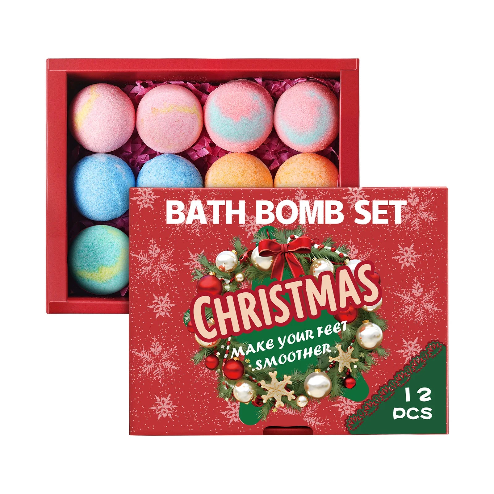 Christmas Bath Bomb Set - 12 PCS Salt Bath Ball with Essential Oils & Shea Butter, Moisturizing Foot Soak for Relaxation