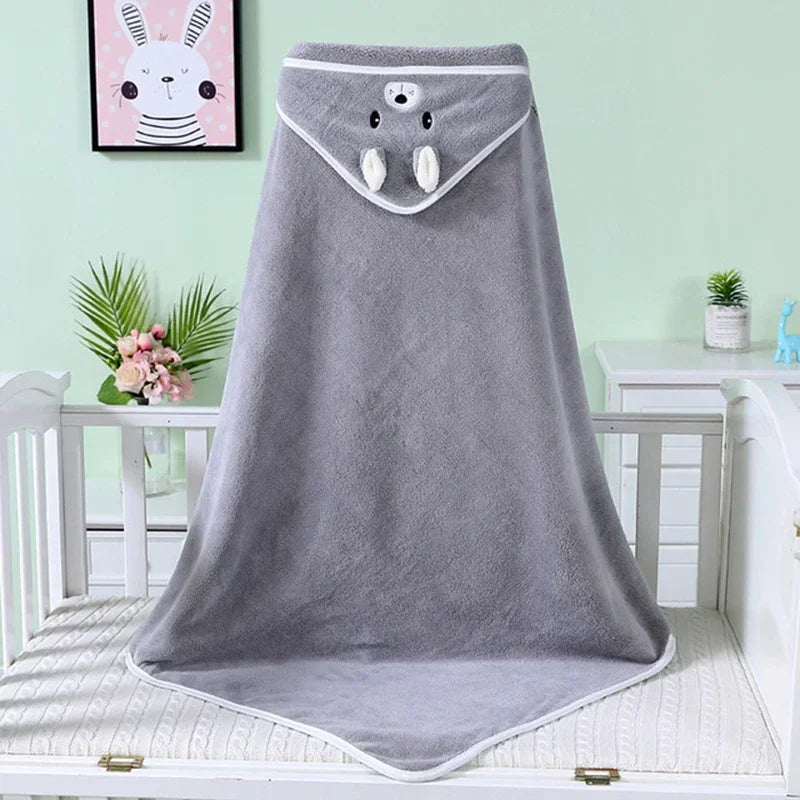 0-3Y Baby Shower Unisex Baby Bathrobe Flannel Cloak Cartoon Boy Girl Ultra-Soft Hooded Spa Robe Bath Towel Newborn Cover-Up