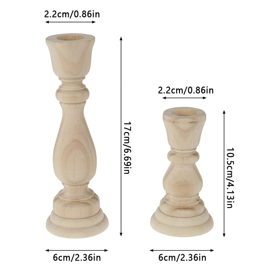 Unfinished Candlesticks Holders Retro Unpainted Wood Classic Craft Candlesticks Holders for Home Wedding Party and DIY Crafts