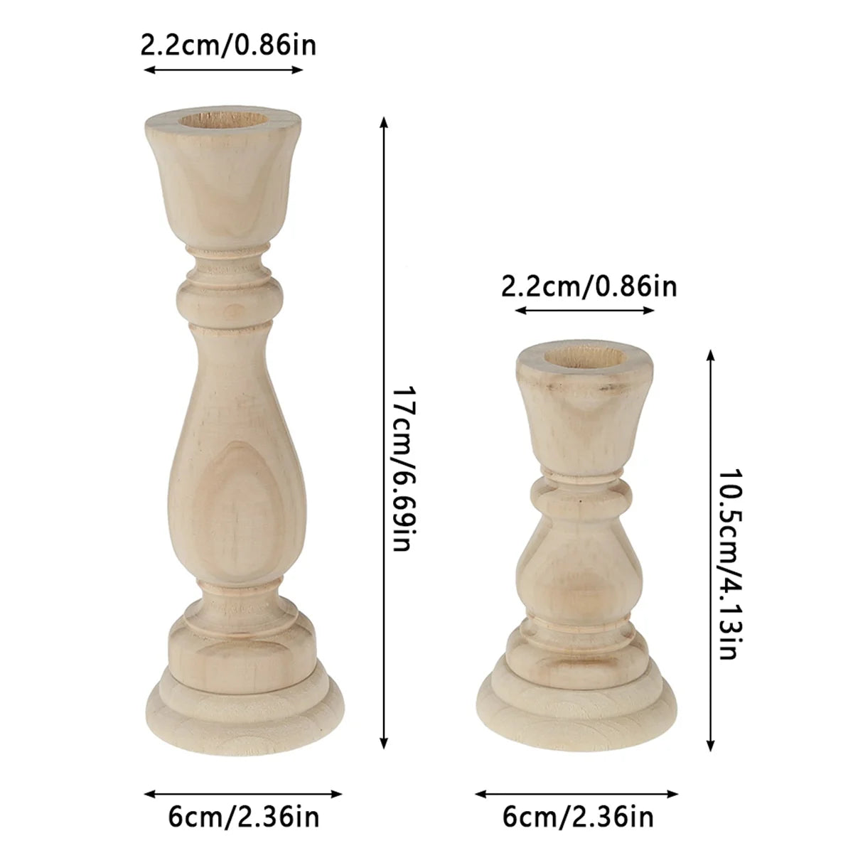 Unfinished Candlesticks Holders Retro Unpainted Wood Classic Craft Candlesticks Holders for Home Wedding Party and DIY Crafts
