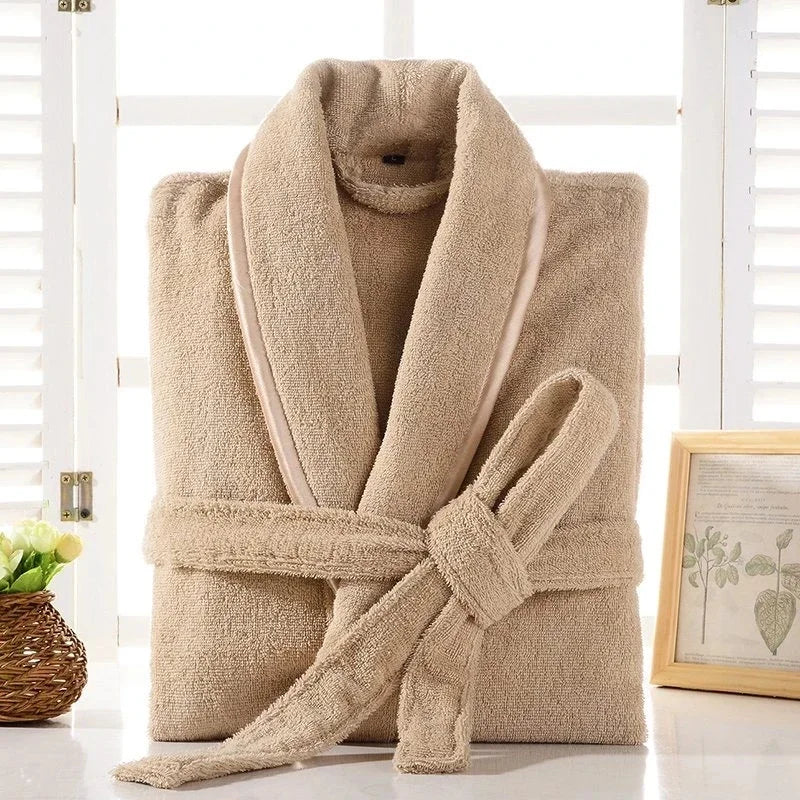 Terry Robe Women 100% Cotton Bathrobe Lovers Brown Robes Men Bathrobe Solid Towel Fleece Long Sleepwear Bridesmaid Robe White