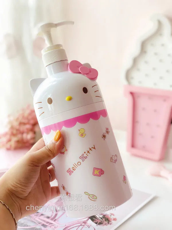 2025 New Kawaii Hello Kitty Large Capacity Shower Gel Dispensing Bottle Sanrio Cartoon MyMelody Shampoo Pressing Bottle