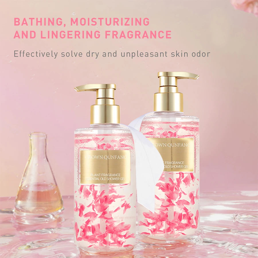 Rose Petal Shower Gel Long Lasting Fragrance Deeply Cleanses Moisturizes Soothes Skin with Petal Particles Shower Gel
