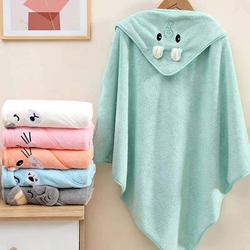 0-3Y Baby Shower Unisex Baby Bathrobe Flannel Cloak Cartoon Boy Girl Ultra-Soft Hooded Spa Robe Bath Towel Newborn Cover-Up