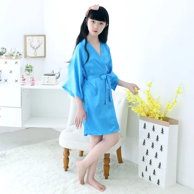 Girls Robes for Kids Solid Silk Satin Robes Children Bathrobe Sleepwear Bath Nightgown for Wedding Spa Party Birthday