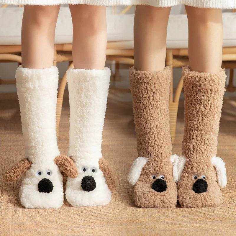 Women Non Slip Indoor Slipper Socks Fleece Lined Thick Warm Sleep Coral Velvet Home Floor Socks