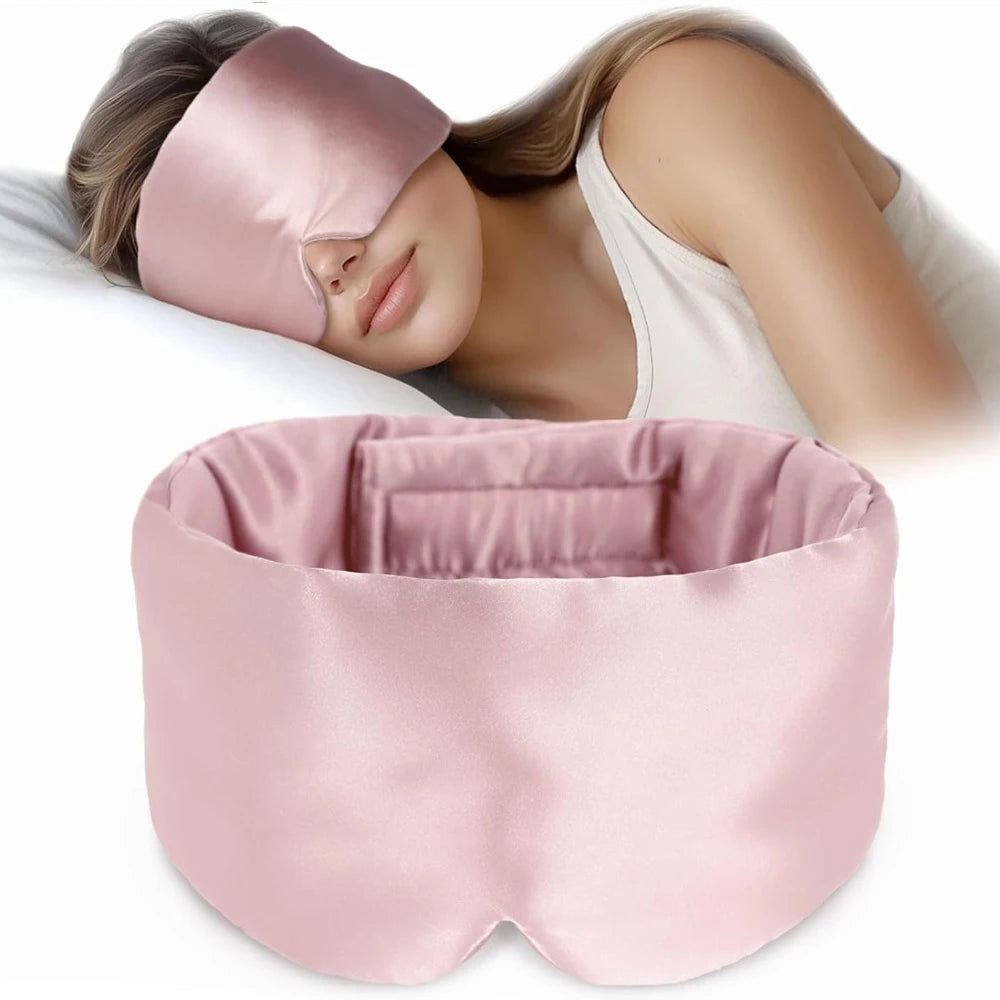 Silk Sleep Mask Soft Pressureless Sleeping Mask 100% Mulberry Silk for Eye Skin Anti Wrinkles,Adjustable Wide Velcro Ear Cover