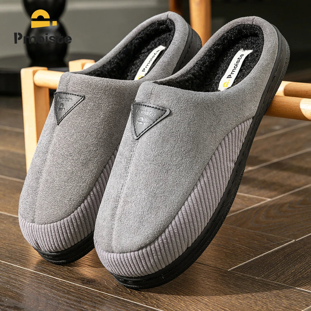 Warm Slippers for Men with TPR Sole Memory Foam Non Slip Design Patchwork Comfortable Suede House Shoes