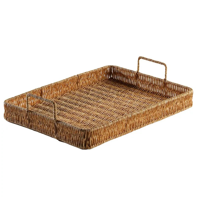 European Tea Tray Imitation Rattan Woven Fruit Tray Afternoon Tea Tray Simple Coffee Table Kitchen Household Storage Tray