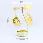 Rotating Candle Holder Metal Gold Christmas Present No Battery Heat Powered Spinning Carousel for Home Desk Counter Sweet Decor