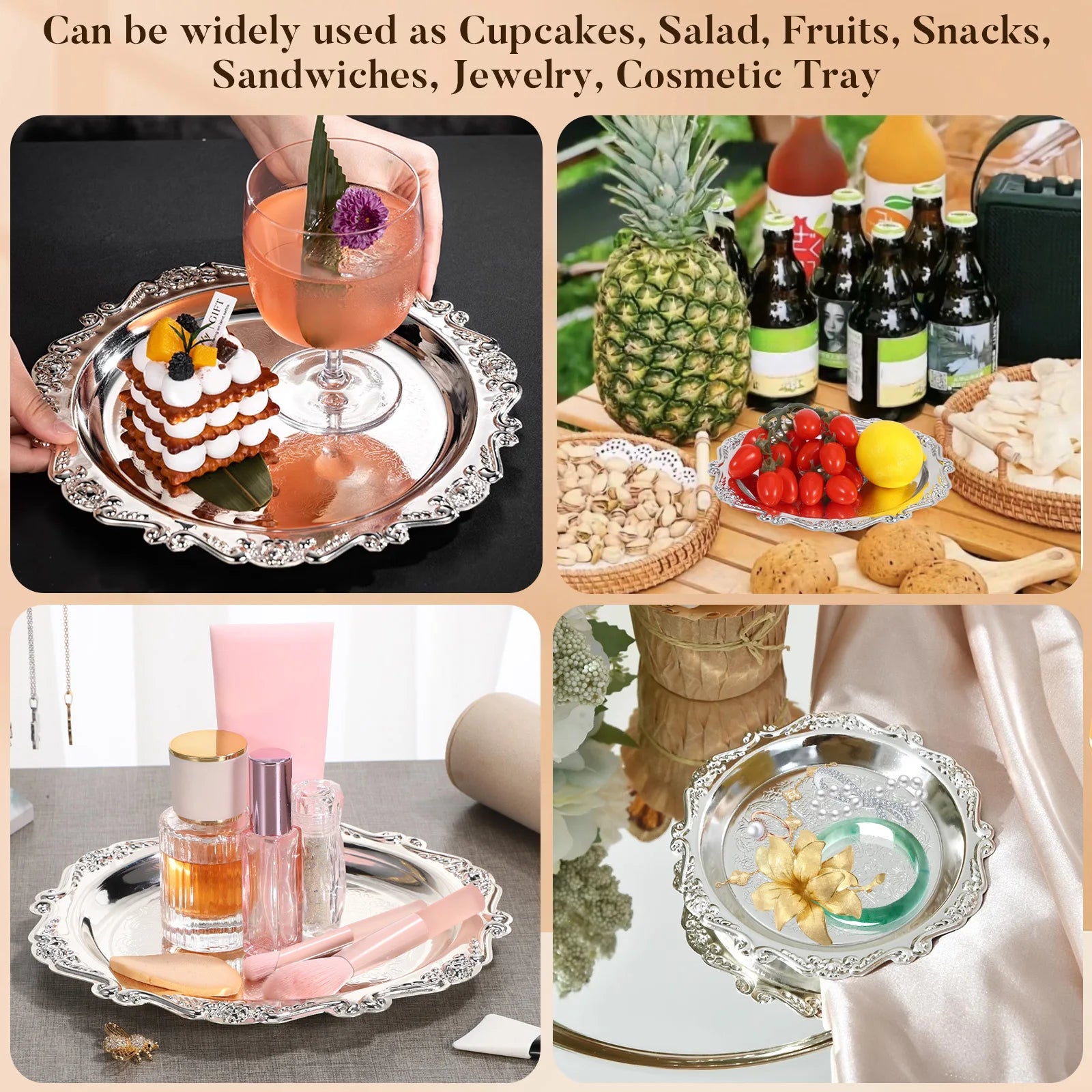 Elegant Iron Dessert Serving Tray for Food Snacks Jewelry Display Home Party Decor Serveware for Entertaining Trinket Dish