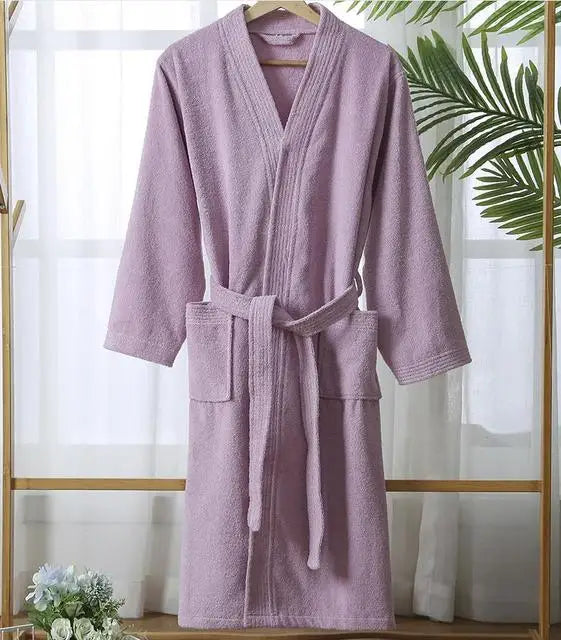 Women Towel Bathrobe 100%Cotton Long Thick Absorbent Terry Bath Robe Kimono Men LightWeight Waffle Solid Dressing Gown Sleepwear