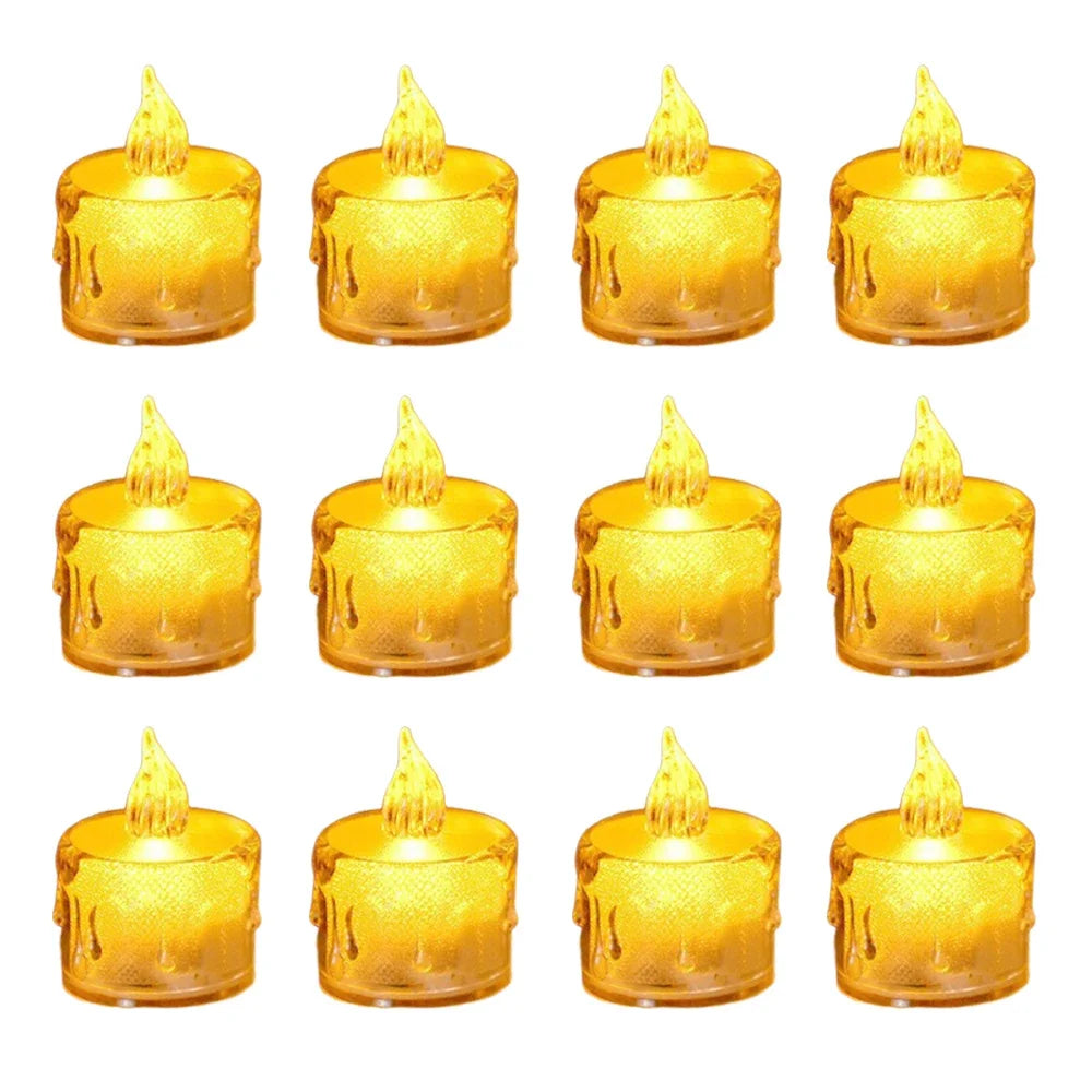 12Pcs LED Flameless Candle Lamp Simulation Acrylic Tea Lights Battery Operated Tears Candle Light for Party Home Decor