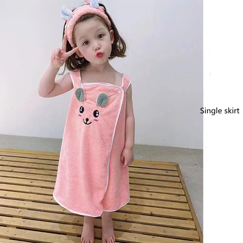 Children's bathrobe super absorbent bath towel soft and lint-free wrap-around bath dress for girls 3-15 years old