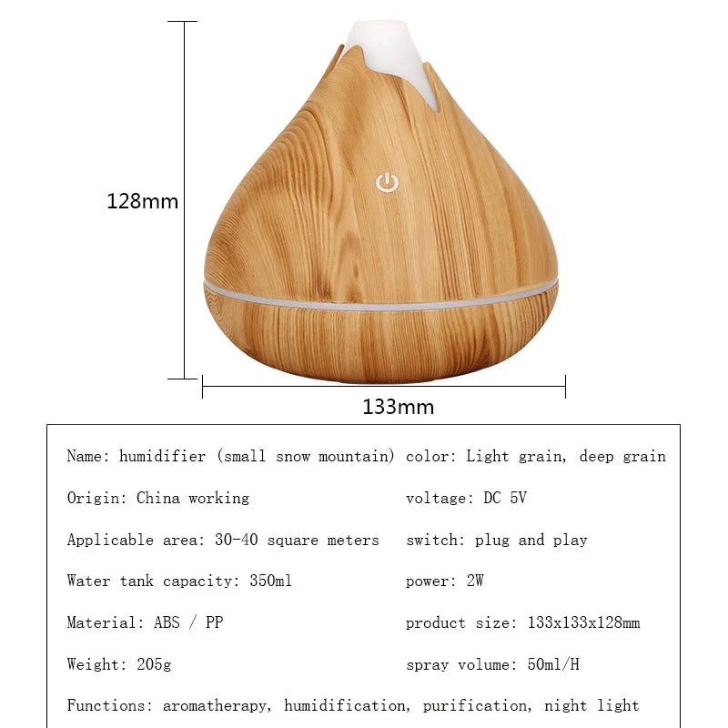Aromatherapy Essential Oil Diffuser 350ML Wood Grain Remote Control Ultrasonic Air Humidifier Cool with 7 Color LED Light