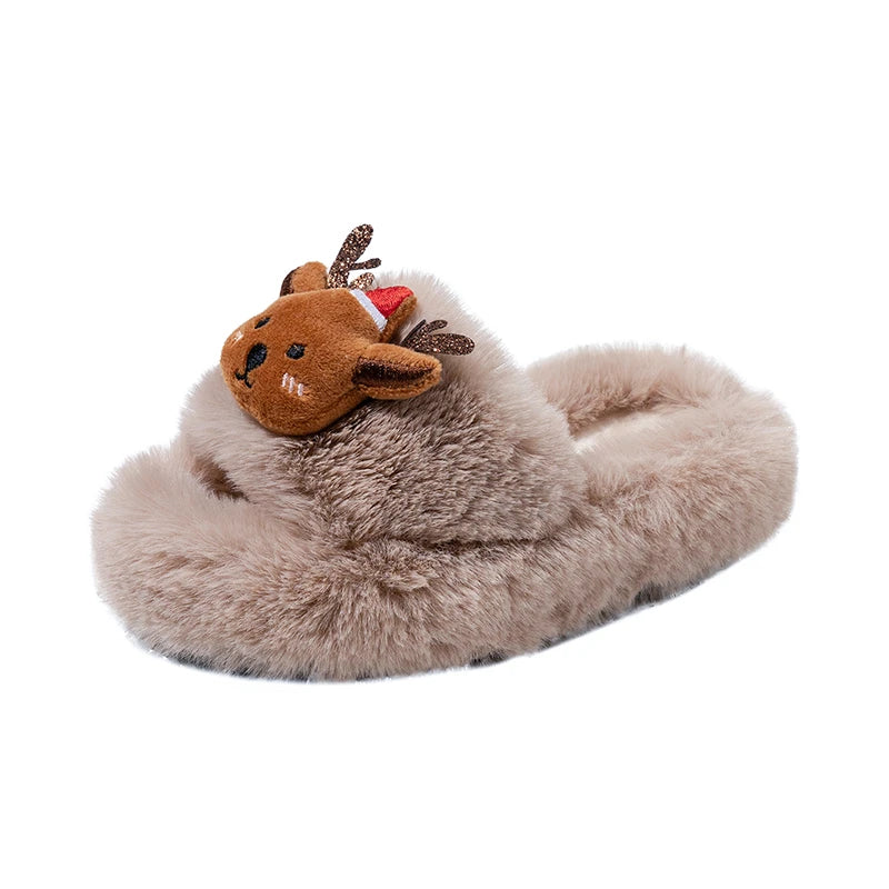 Kids Plush Slippers Sweet Christmas Gift Children Warm Shoes Korean Style 2025 Winter New Girls Fashion Casual Slipper Soft Sole