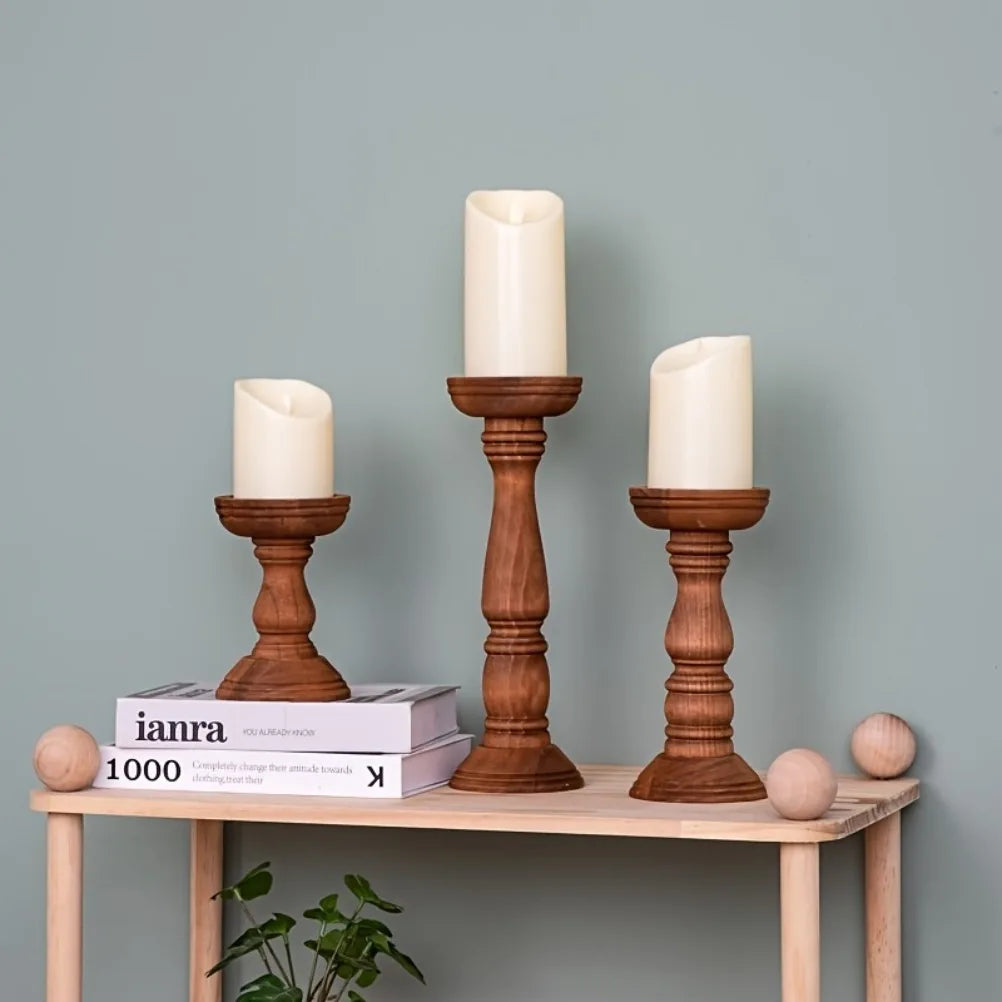Vintage Wooden Candle Holders 3pcs Valentine's Day Wedding Cylindrical Candle Holder Desktop Decoration Christmas Decoration
