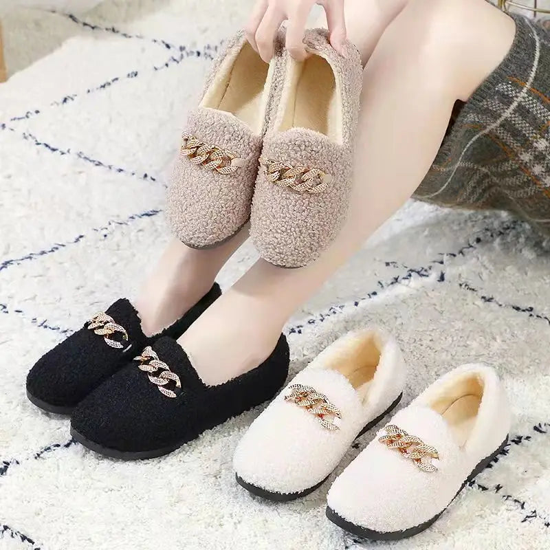 Womens Slippers Warm Short Plush Lining House Shoes Moccassins Slip on Fashion Lady Flats Loafers Non Slip 2023