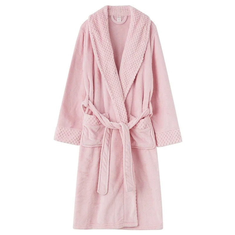 Women Men Flannel Bath Robe Sleepwear 2022 Autumn Winter Extra Long Home Dressing Gown Plush Couple Bathrobe Thick Warm Robes