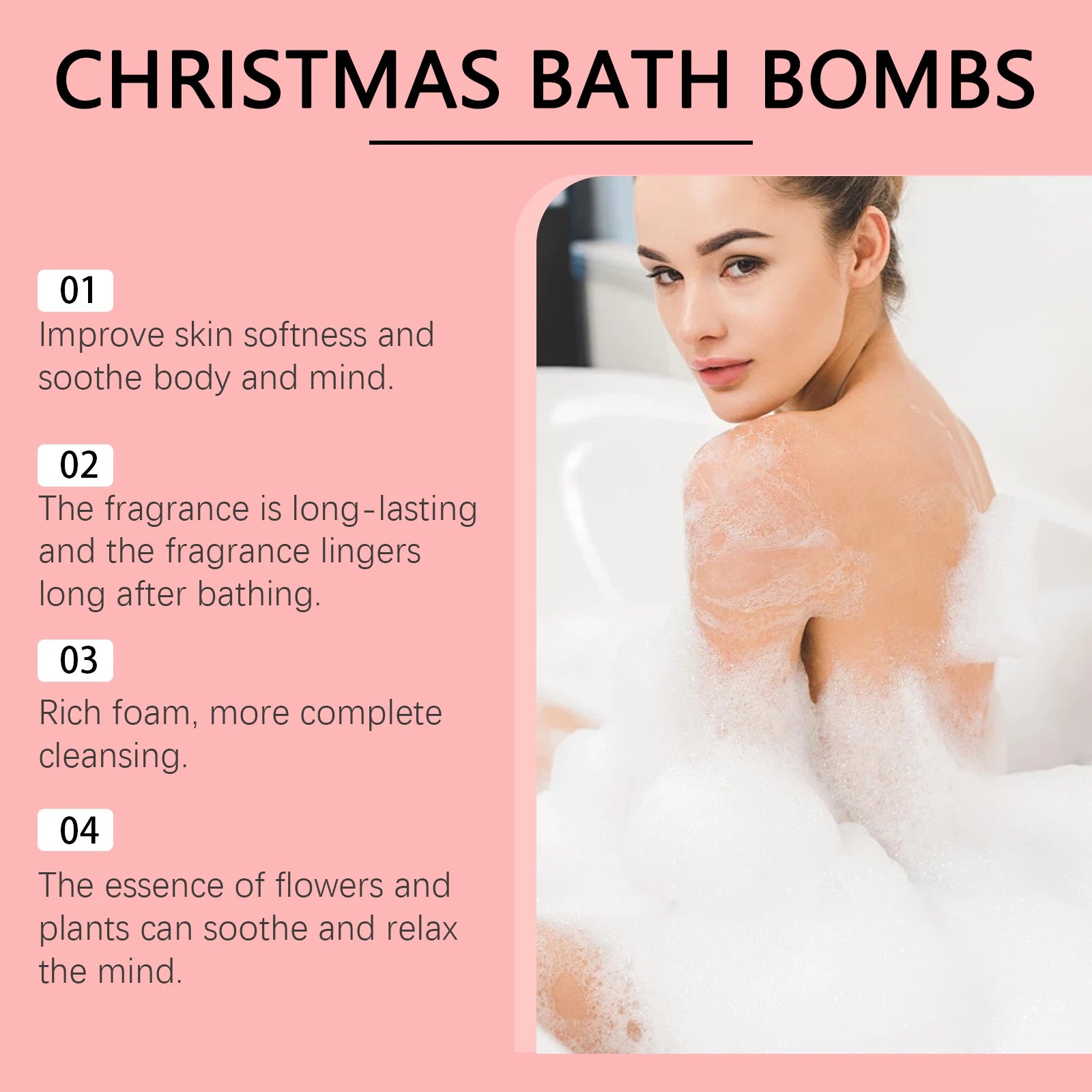 Christmas Bath Bomb Set - A Set of Colored Bath Bombs for Bubbly Showers, with Fragrance and Long-Lasting Floral Scent