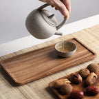 Musowood Serving Tray Plate Wood Trays Rectangular Teapot Holder Cake Breakfast Trays Kitchen Storage Board Home Serving Tray