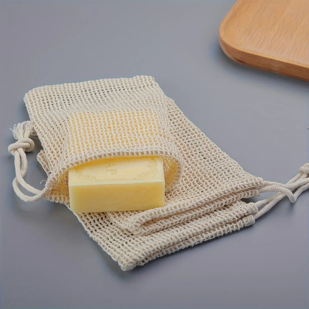 Natural Cotton Soap Saver Bag, 3 Pieces Eco-friendly Handmade lathering Cotton Mesh Soap Pouch For Body Cleansing Skincare