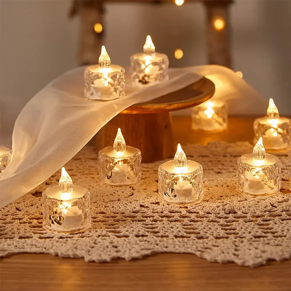 Flameless LED Light Candle LED Crystal Candle Light Transparent Shell Electronic Night Lamp Dating Party Holiday Home Decoration
