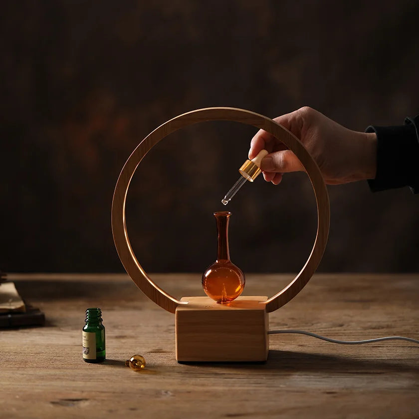 Essential Oil Diffuser Nebulizer Diffuser Wood & Glass Aromatherapy Diffuser With Warm LED Light For Home Office Room Fragrance