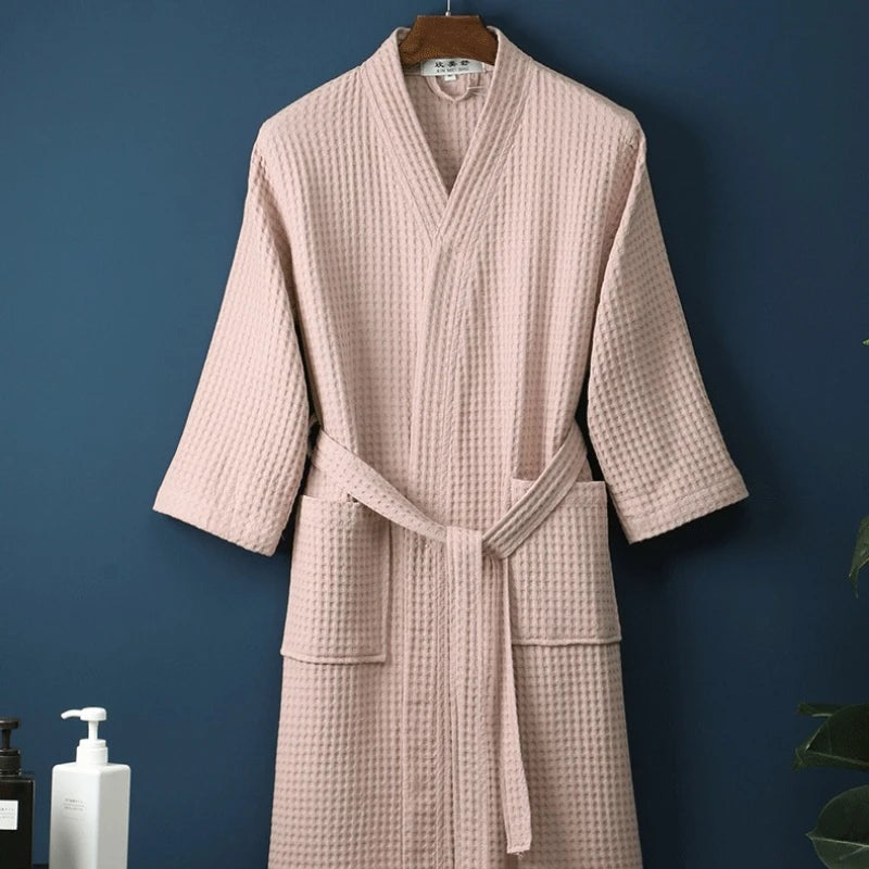 Women Men Bath Robe Waffle Shower Sleepwear Nightgowns Robe Male Female Bathrobe Long Woman Man Pajamas