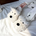 Dog Puppy Slipper Women Home Thermal Fuzzy Cute Winter Warm Fur Plush Indoor Lazy Female Furry House Shoe Flat Flip Flop Slide