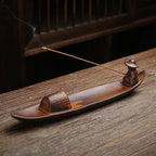 Chinese style retro fishing line incense burner, home decoration with a flat boat lying incense diffuser incense pedestal