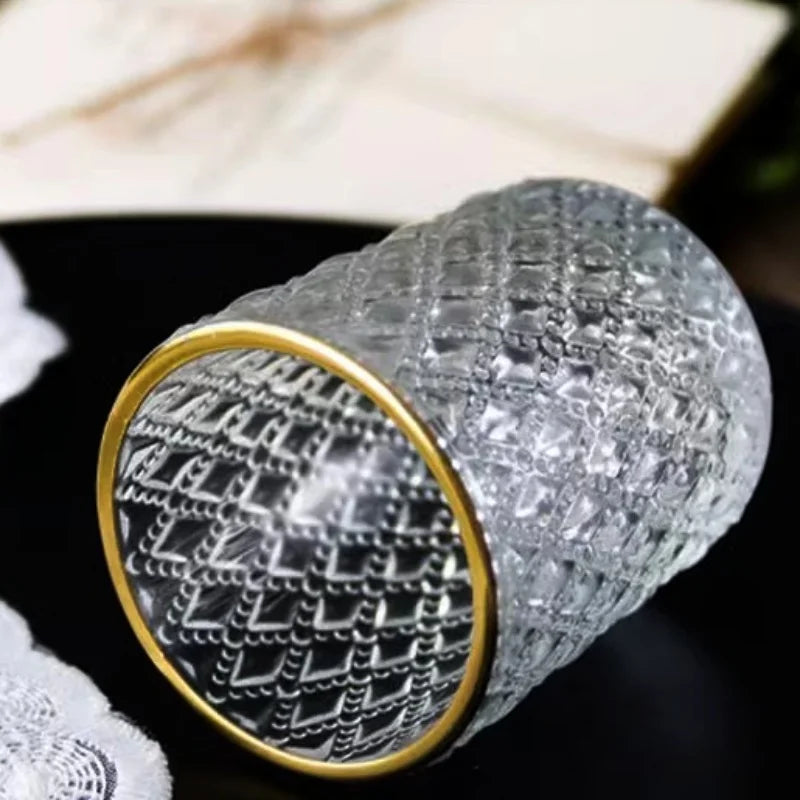 Home Decor Pink Candle Holders Vintage Glass Tealight Candle Holder with Gold Rim Votives for Valentines Wedding Decoration