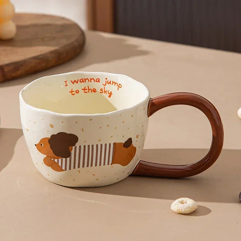 300ML Ceramic Mug Cartoon Cup Cute Puppy Pattern Coffee Cup Juice Breakfast Milk Oats Mug Yogurt Office Student Drinkware Gift