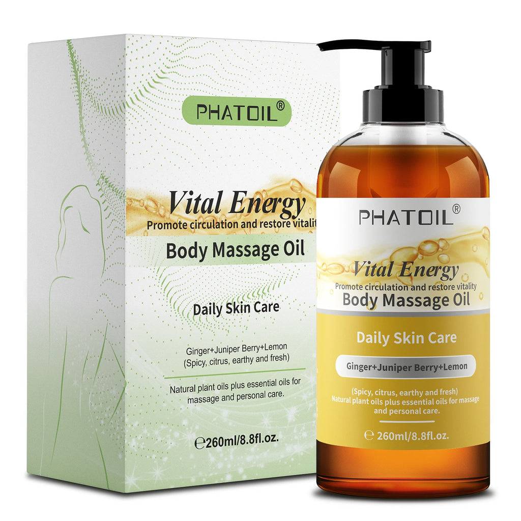 PHATOIL 260ml Body Oil-Deeply Moisturizing & Soothing Massage Oil with Long-Lasting Fragrance Vanilla Ginger Rosemary Body Oils