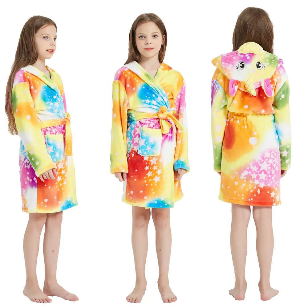 Kids Bathrobe for Girl Children Clothing Girl Flannel Bath Robe Clothes Boy Cartoon Night Robe Kids Pajamas For Girl 3-14 Years