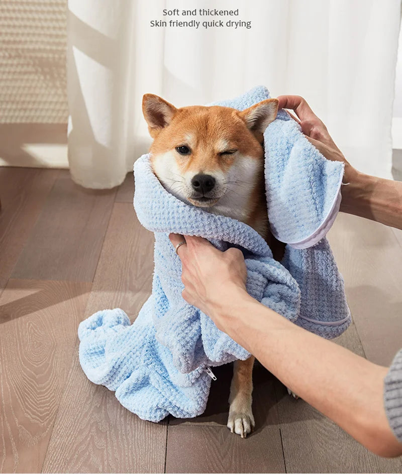 Full-Coverage Absorbent Pet Bathrobe Thick-Added Quick-Dry Microfiber Wrapping Gown for Dogs After Bathing