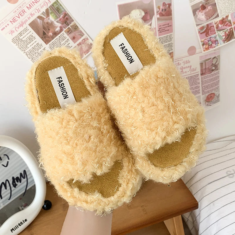 Plush Slide-On Winter Slippers for Girls – Soft House Shoes