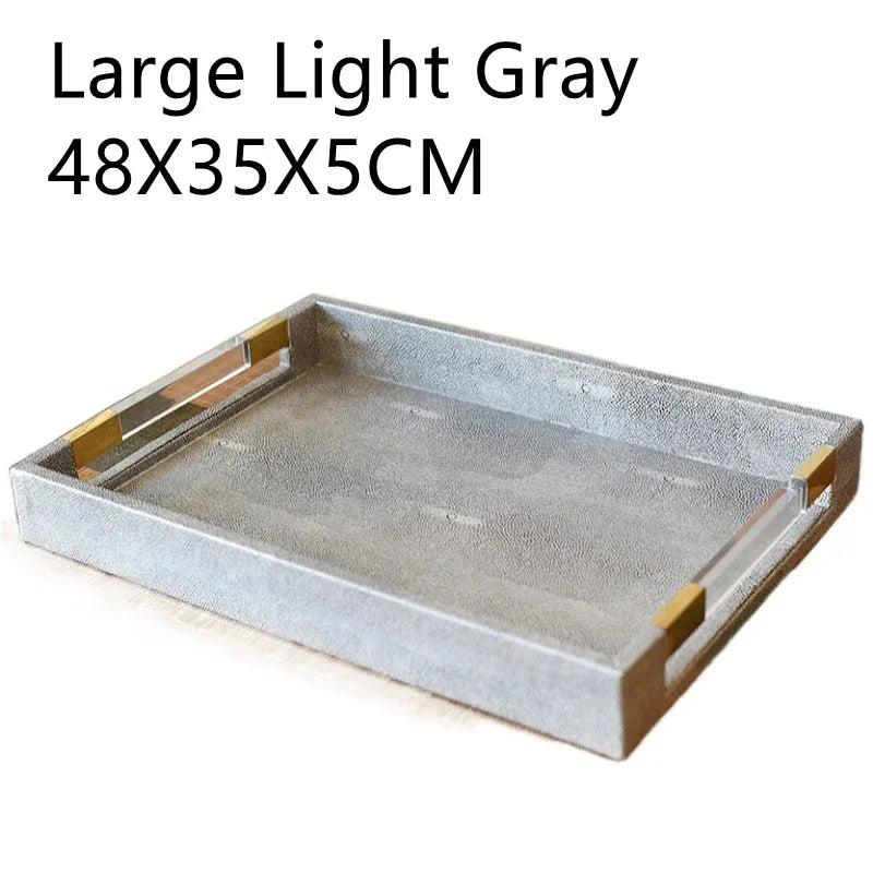 Metal Tray Leather Acrylic Gary Rectangular Jewelry Display Serving Plate Storage Decoration Home Kitchen Organizer Supplies