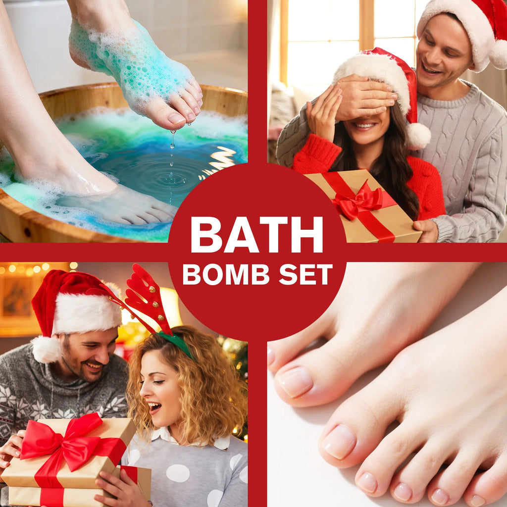Christmas Bath Bomb Set - 12 PCS Salt Bath Ball with Essential Oils & Shea Butter, Moisturizing Foot Soak for Relaxation