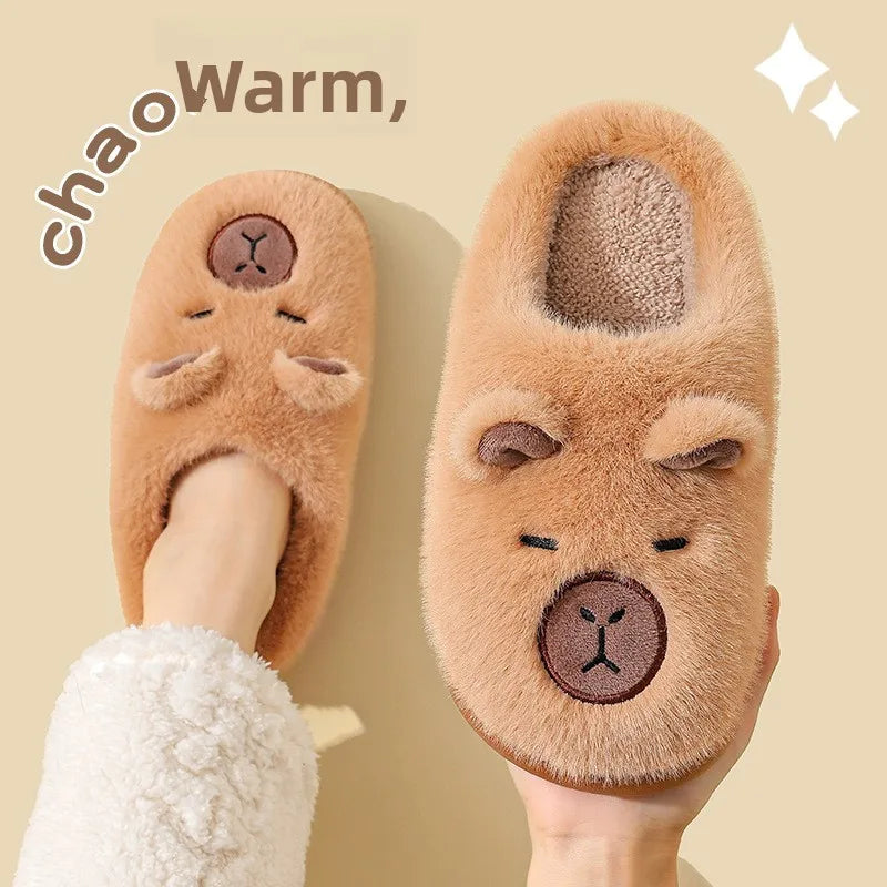 Winter Home Slippers for Couples Warm Plush Neutral Cartoon Cow Indoor Anti Slip Comfortable Cotton Slippers for Men and Women
