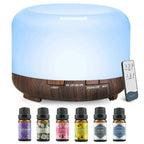 500ML Aroma Diffuser (6 Oils Optional), 5V 2A Essential Oil Aromatherapy Diffuser Humidifier with Remote Control